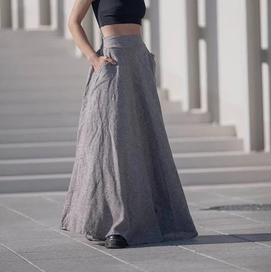 skirt Organic Linen Ankle Length Maxi Skirt with Pockets Etsy - Seller $80
