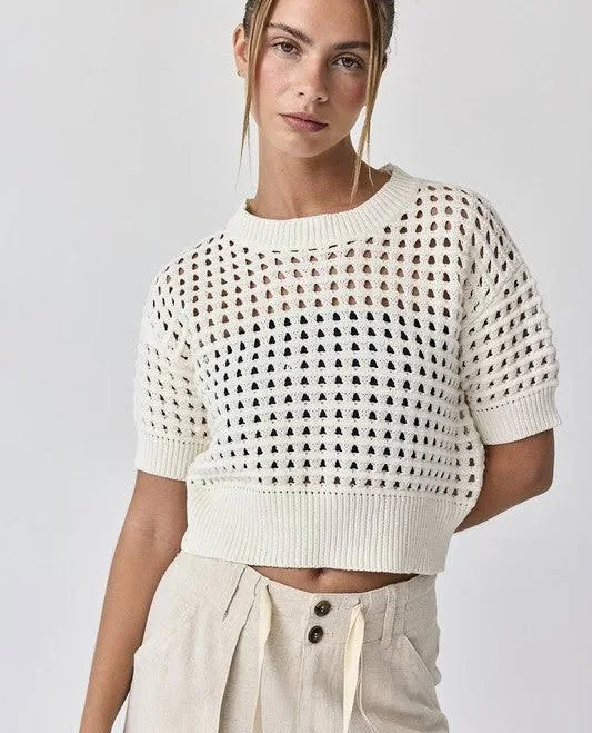 top Ramona Short Sleeve Crop Crochet Top Miss Match $68