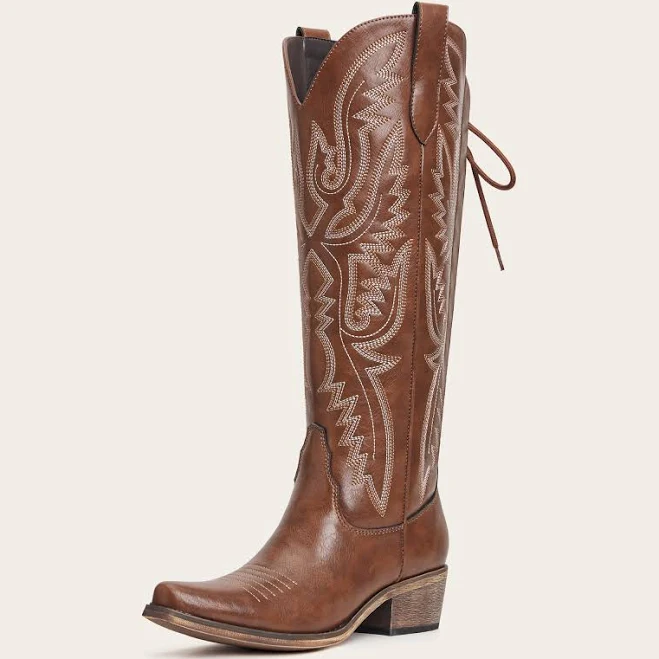 shoes Redtop Snip Toe Embroidered Wide Calf Cowgirl Boots Redtop $123.99