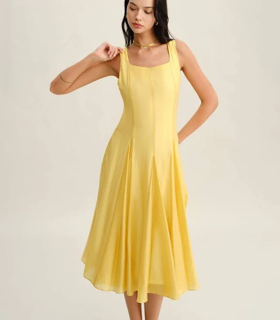 dress Rihoas Square Neck Pleated Slip Midi Dress Rihoas $47