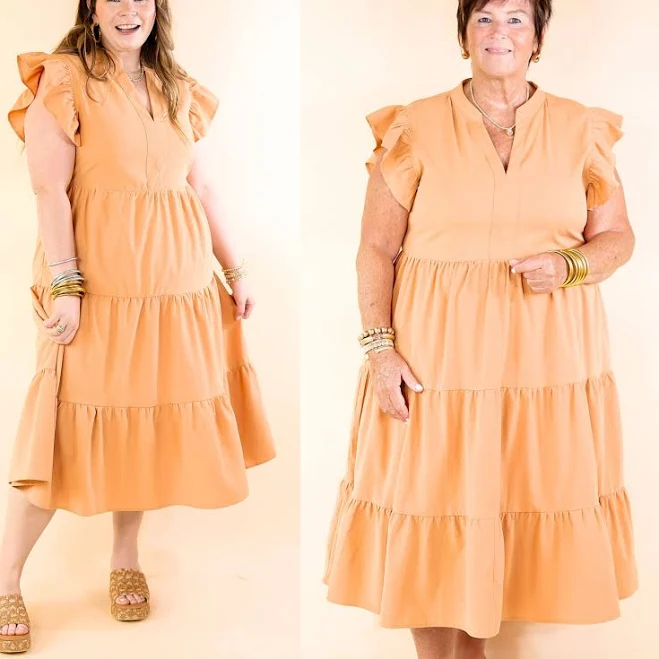 dress Ruffle Cap Sleeve Tiered Midi Dress Giddy Up Glamour Boutique $59.95