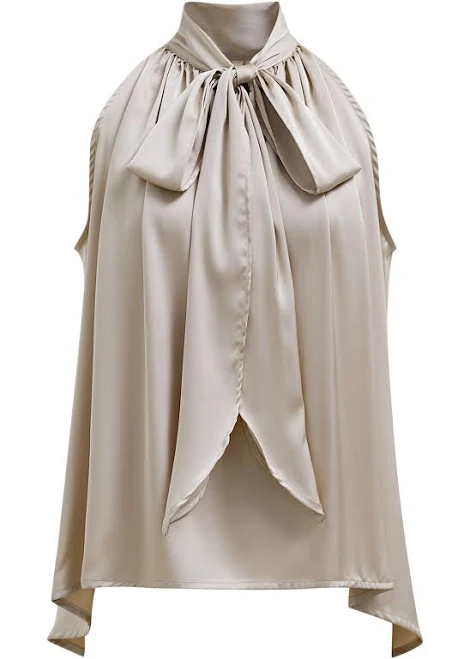top Self-Tie Bowknot Asymmetric Sleeveless Satin Top Chicwish $39.9