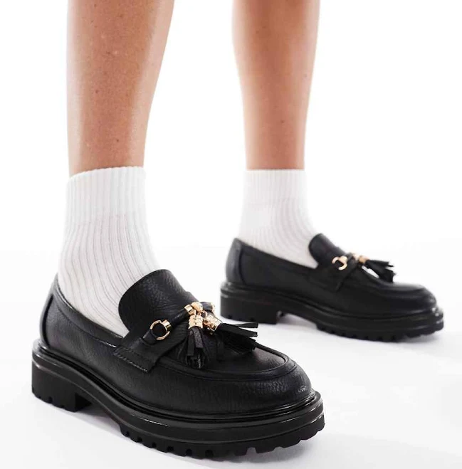 shoes SEQWL Jeep chunky tassel loafers in black ASOS $39.6