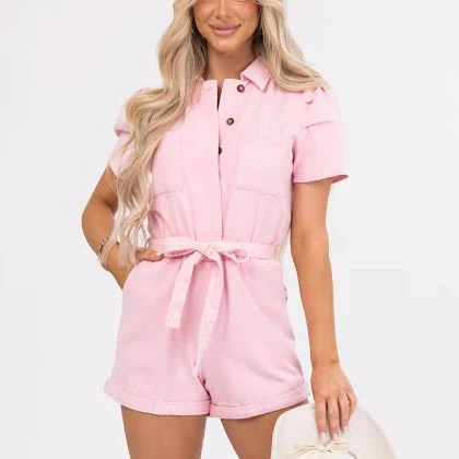 romper She+Sky Button Down Denim Romper Lime Lush $33.95