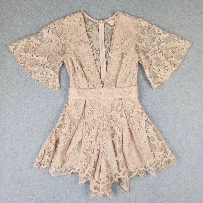 romper Showpo Romper Women 2 Blush Pink Floral Lace Deep V Flutter Sleeve Tie eBay $19.5