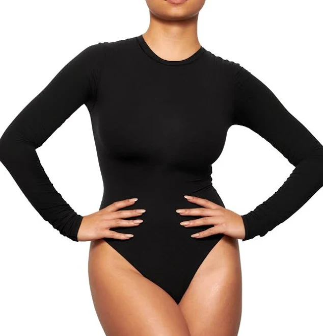 bodysuit Skims Women's Everyday Crewneck Long Sleeve Bodysuit - Black - Size S - Onyx Bloomingdale's $70