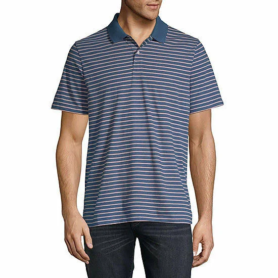 top St. John's Bay Men's Short Sleeve Everyday Polo MEDIUM Navy Coral Stripe eBay - keriwalters1 $20.99