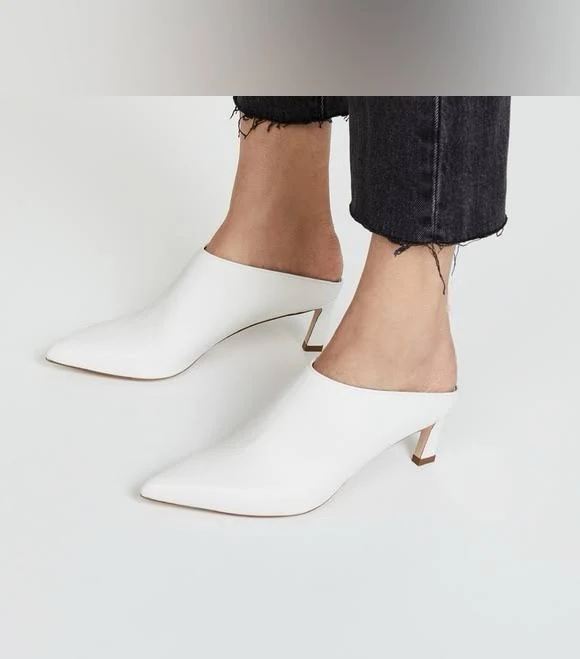 shoes Stuart Weitzman Shoes | Stuart Weitzman Mira White Leather Pointed Toe Slide On Mules Kitten Heels 7.5 | Color: White | Size: 7.5 | Innerlook's Closet Poshmark $90