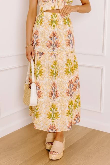 skirt Sunshine and Sorbet High Waist Floral Midi Skirt Impressions Boutique $54