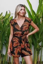 romper Teal & Orange Tropical Flutter Sleeve Romper cupshe.com $31