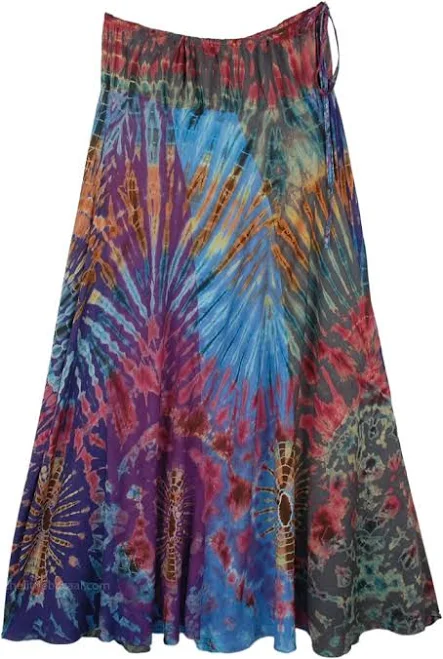 skirt TLB Multicolor Tie Dye Patchwork Flowy Rayon Skirt The Little Bazaar $40.99