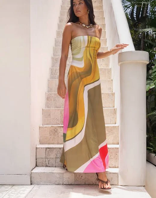 dress Tropical Daze Strapless Maxi Dress Fortunate One US $109