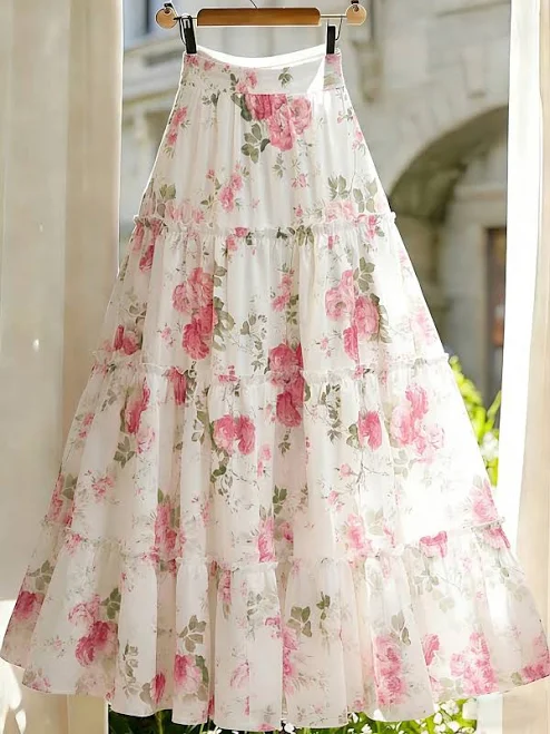 bottoms Vionelle Plus Size Floral Chiffon A-Line Skirt Shein $19.79