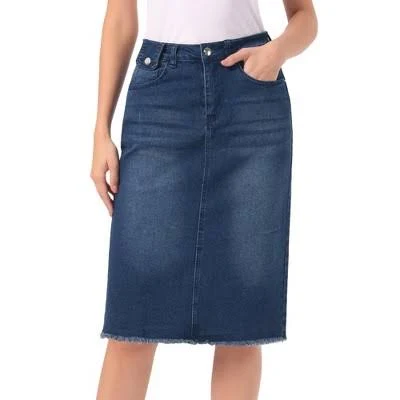 skirt Women's Casual High Waist Back Slit Stretch Denim Midi Jean Skirt Target $38.99