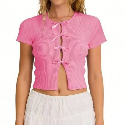top Women's Cropped Ribbed Top with Bow Front Target $23.99