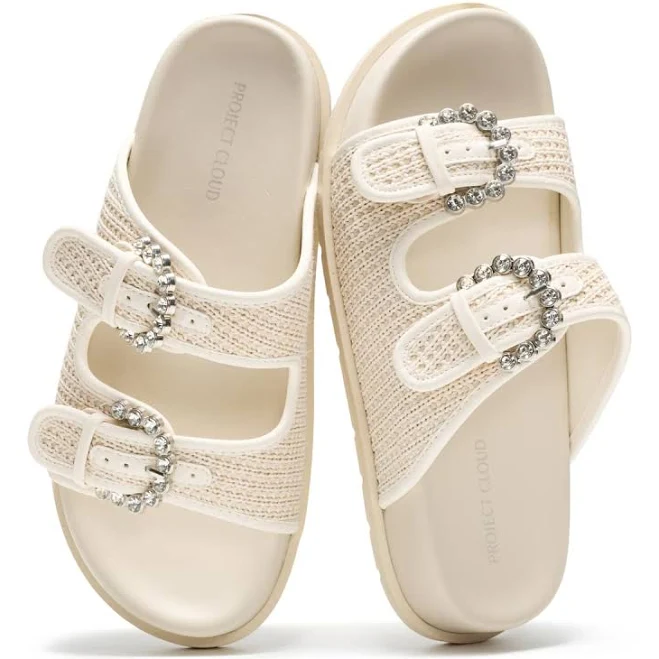 shoes Women's Genuine Leather Slides with Memory Foam Insole Project Cloud $49.9