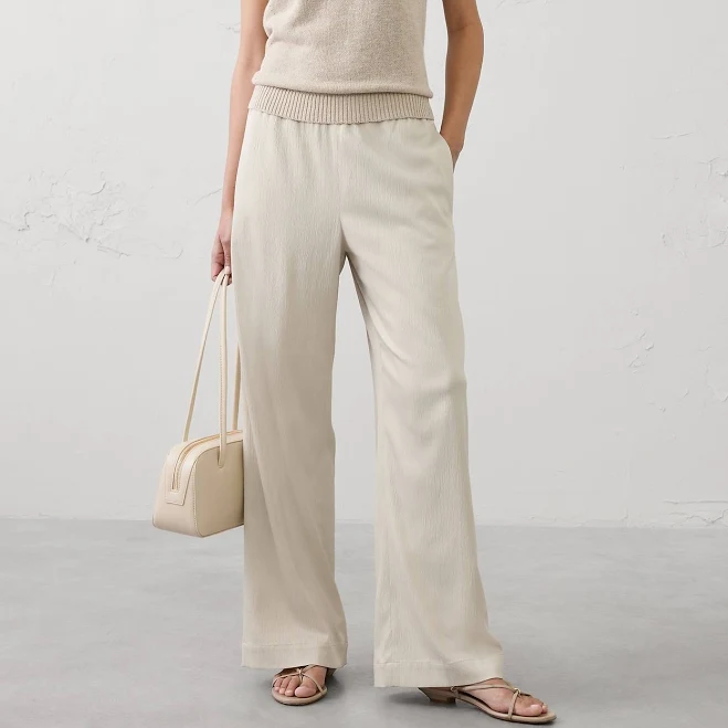 pants Women's High-Rise Wide-Leg Crinkle Satin Pants Banana Republic Factory $60