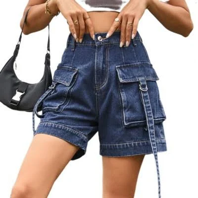 shorts Women's High-Waisted Stretchy Denim Cargo Shorts with Pockets Target $44.99