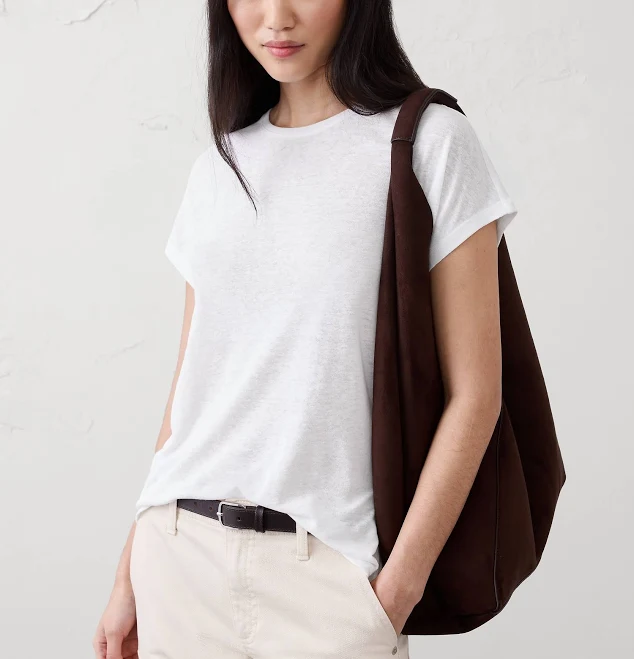 top Women's Linen-Blend Cap-Sleeve T-Shirt Banana Republic Factory $24