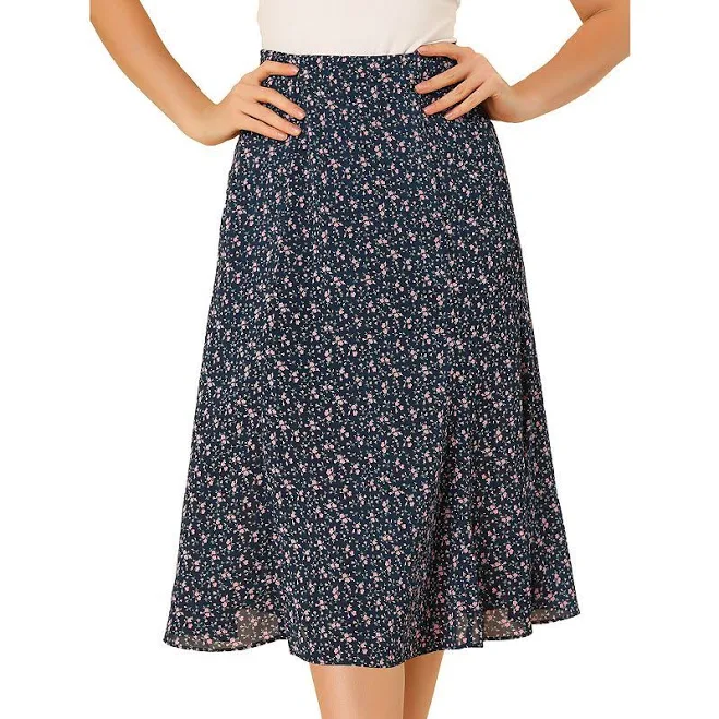 skirt Women's Peasant Elastic Waist A-Line Leave Print Midi Skirt, Size: Small, Navy Pink Kohl's $33.99