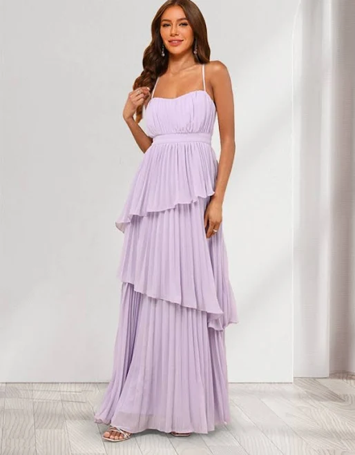 dress Women's Pleated Chiffon A-Line Spaghetti Strap Floor-Length Gown Lavetir $109.99