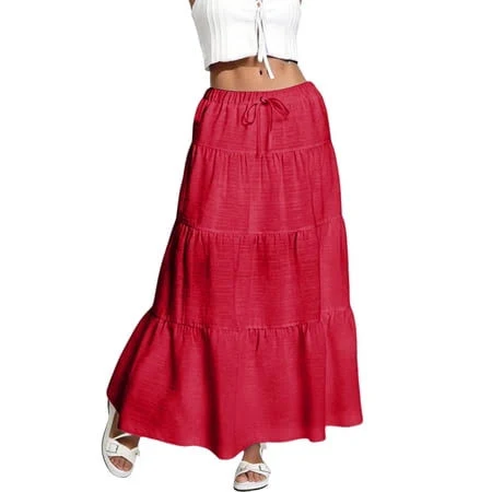 skirt Women's Ruffle Pleated Tiered Smock Maxi Skirt Walmart - mohiass $8.79