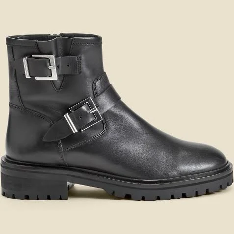 shoes Womens Sosandar Black Leather Buckle Detail Biker Boots US Next USA $107