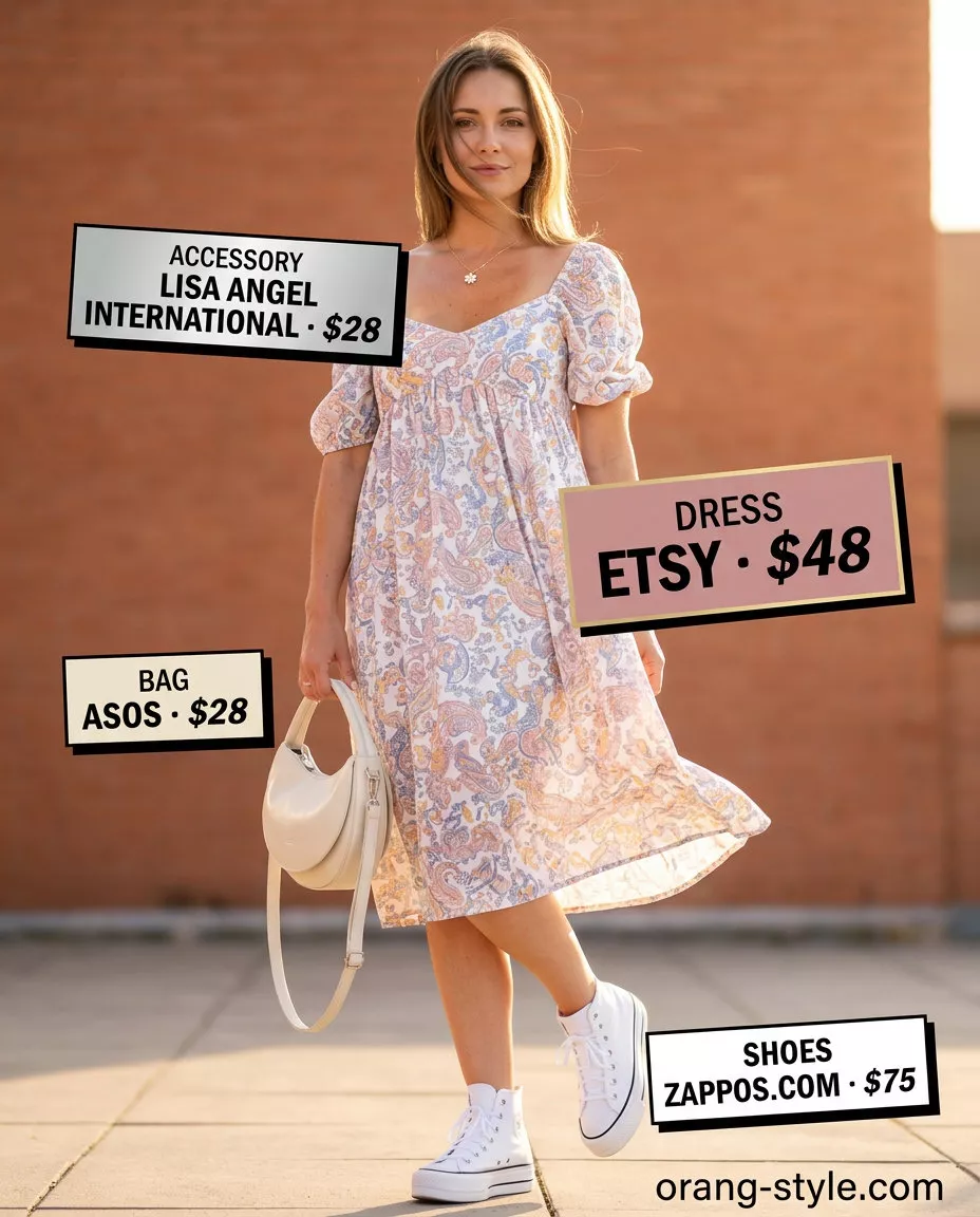 Coquette ribbon summer outfits for women 2026: Pastel floral babydoll mini dress with puff sleeves and ribbon bow detail.