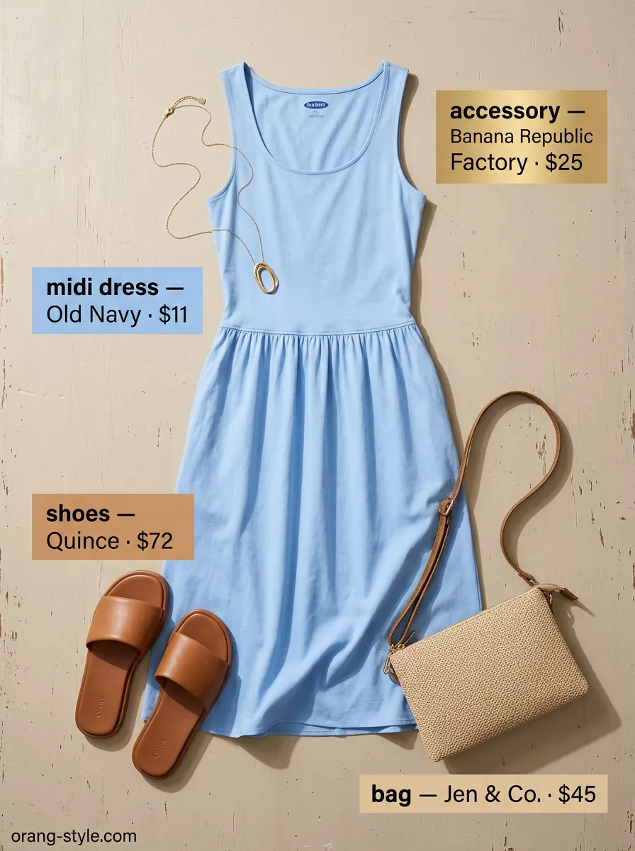 Casual denim shorts outfit with a midi dress layered for summer 2026 dinner.