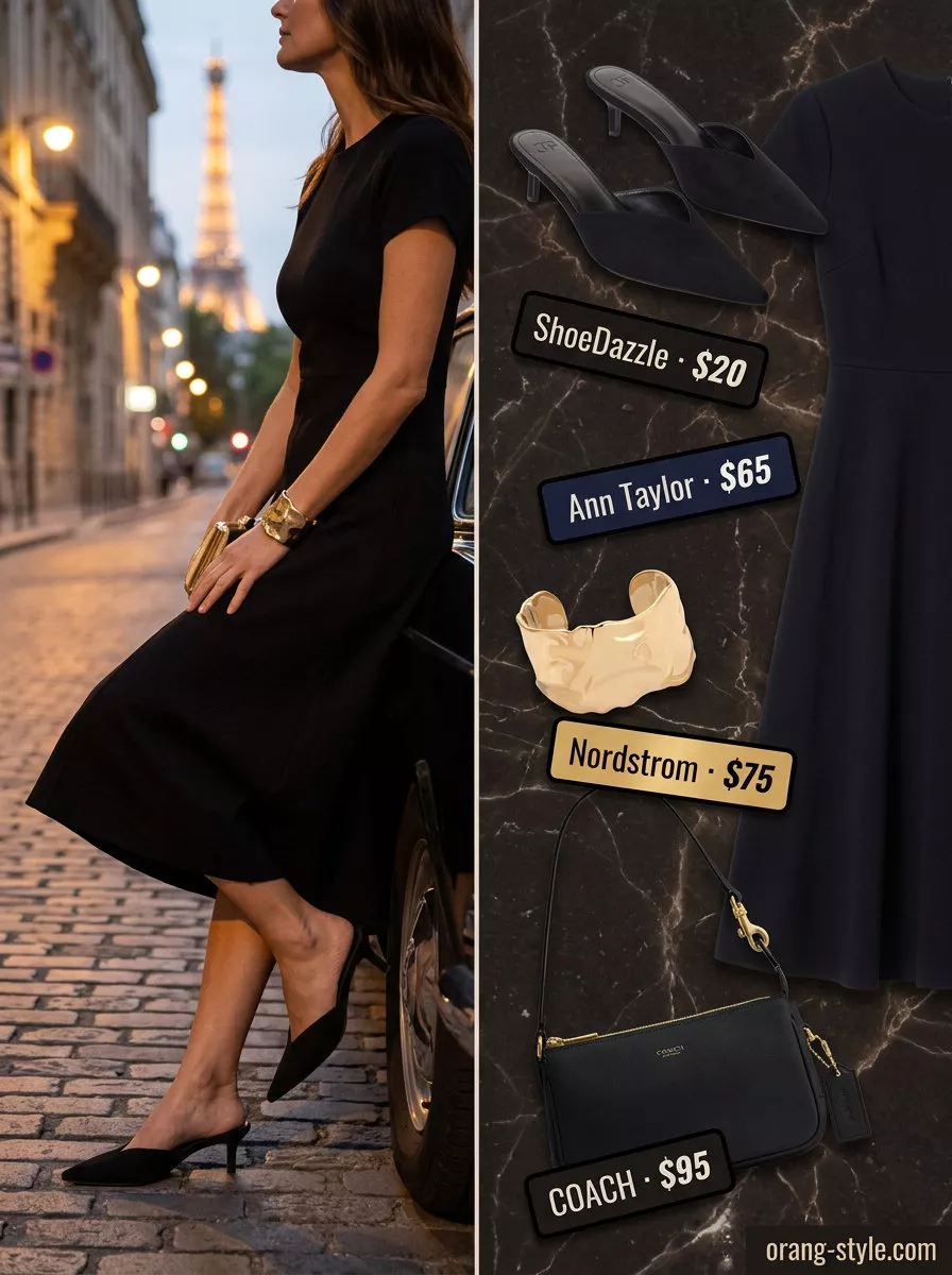 Polished navy wide-leg trousers with gold accents for summer 2026 dinner.