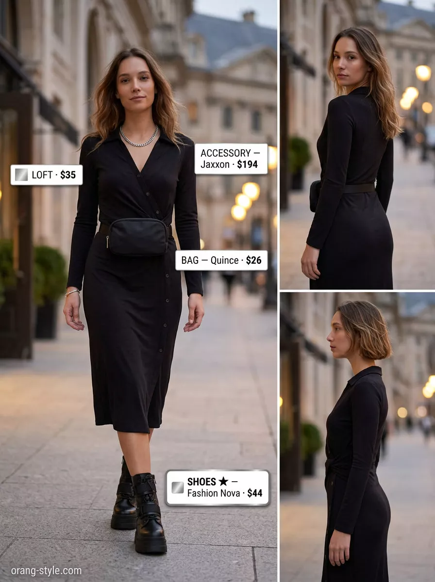 Edgy forest green utility jumpsuit for a casual summer dinner outfit 2026. Style with combat boots and silver necklace.