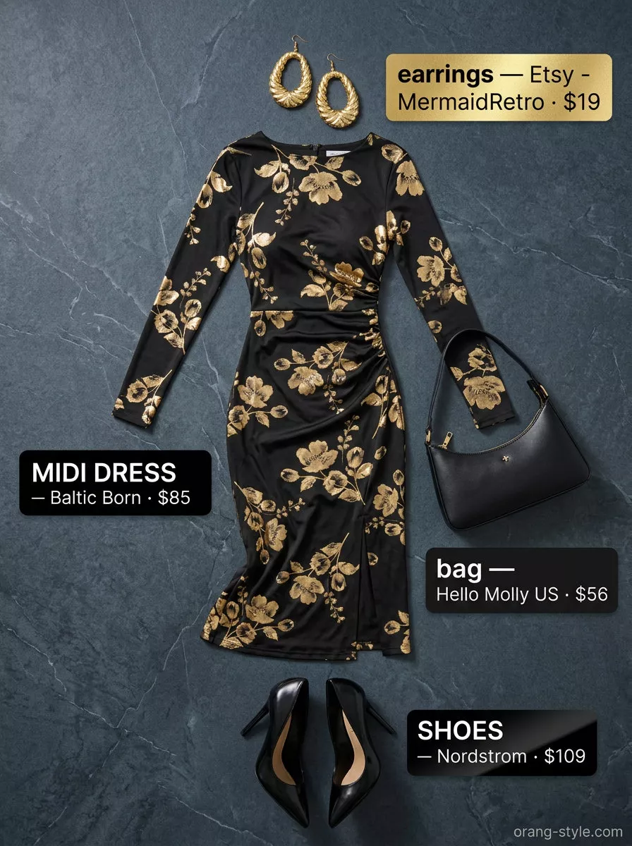 Retro red midi dress outfit for a glamorous summer dinner 2026. Pair with black pumps and statement earrings.