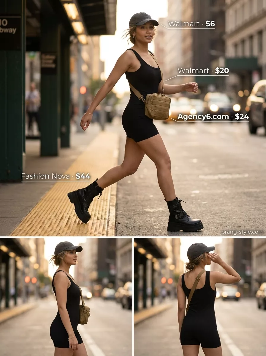 Urban explorer olive green romper outfit with combat boots and crossbody bag. Dressy summer romper outfits 2026.