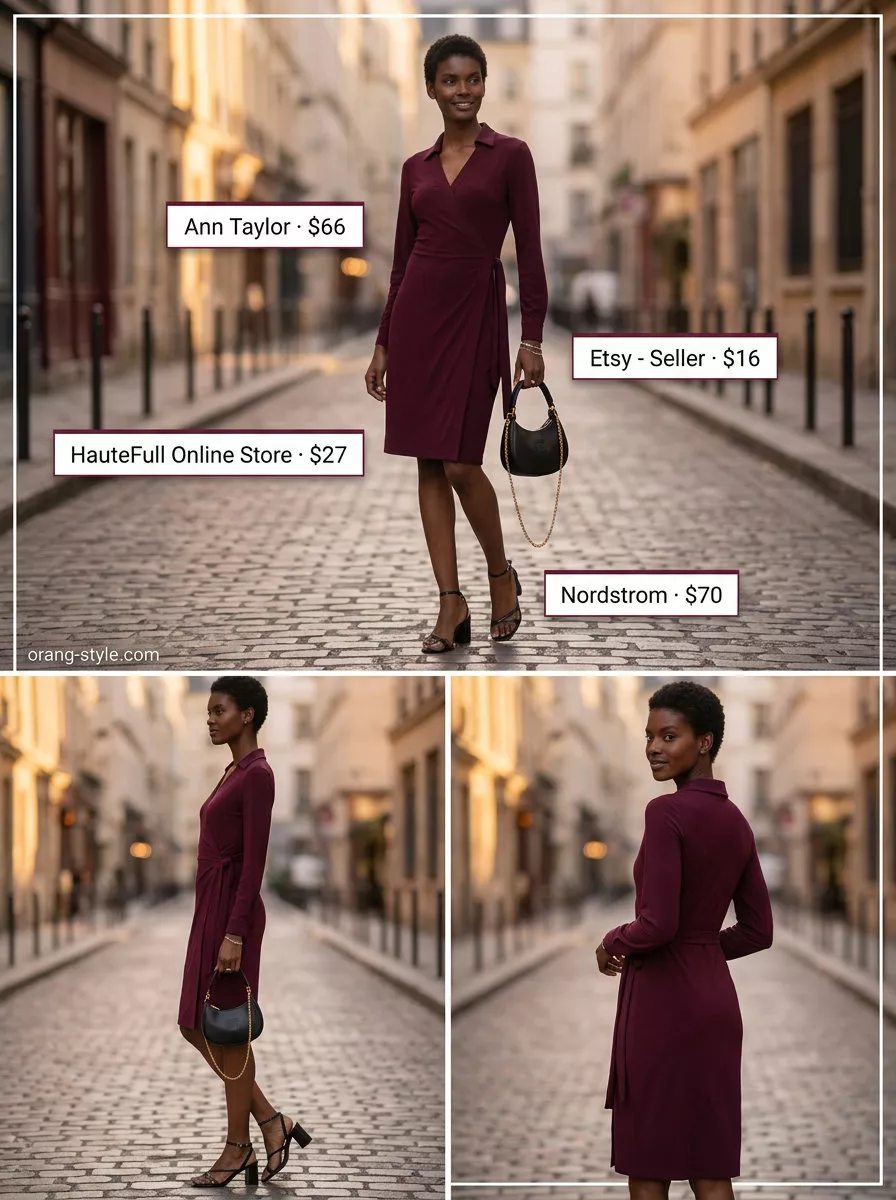 Floral wrap dress outfit with black heeled sandals, black mini bag, and silver bracelet for al fresco dining. Elegant summer wrap dress outfits 2026.