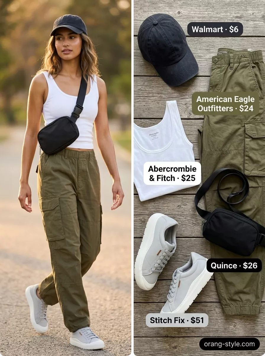 Olive green cargo pants for long inseam tall women summer outfits 2026. Errands & casual day out.