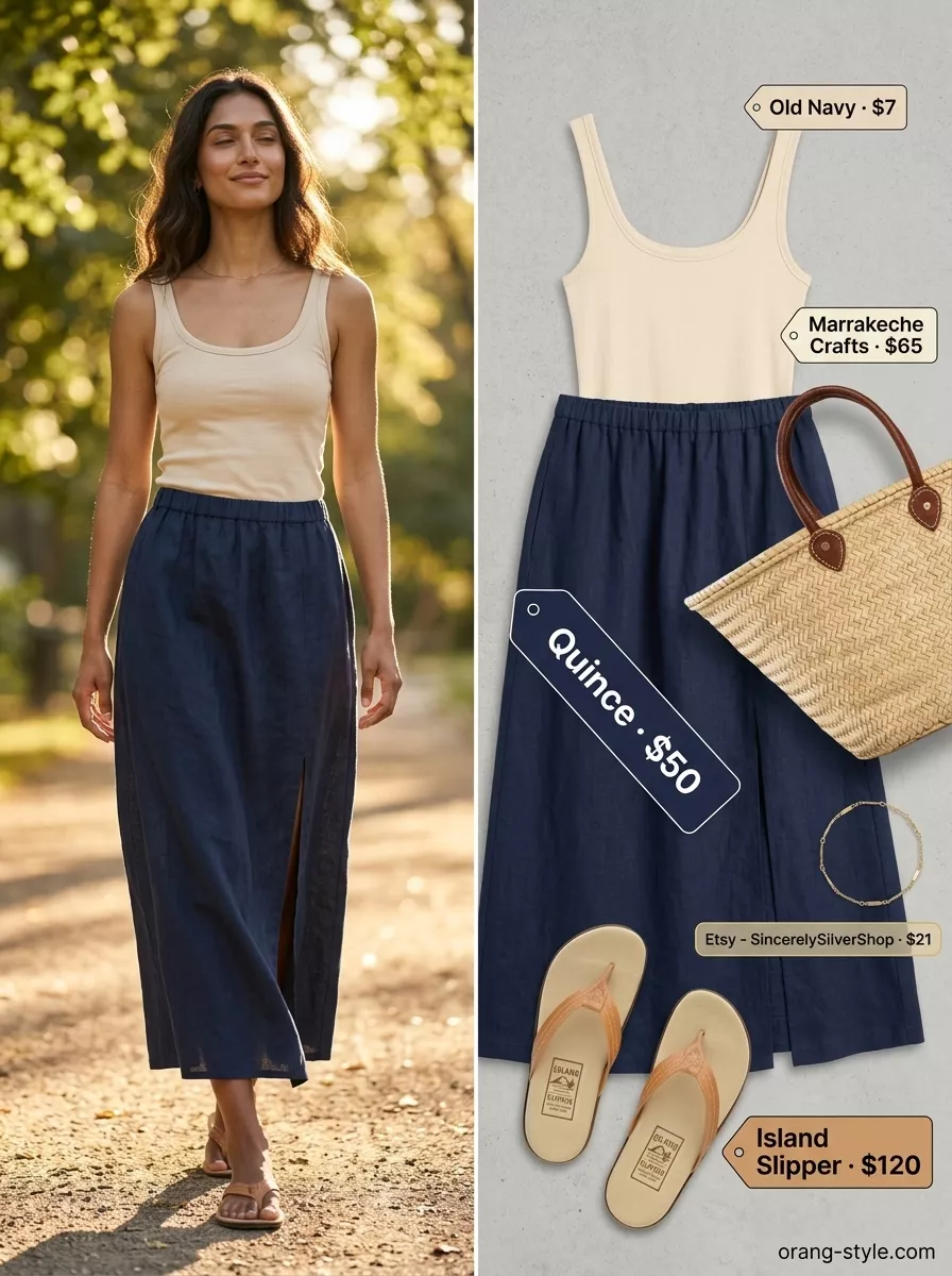 Ocean blue maxi skirt outfit for long inseam tall women summer outfits 2026. Beach day & vacation style.