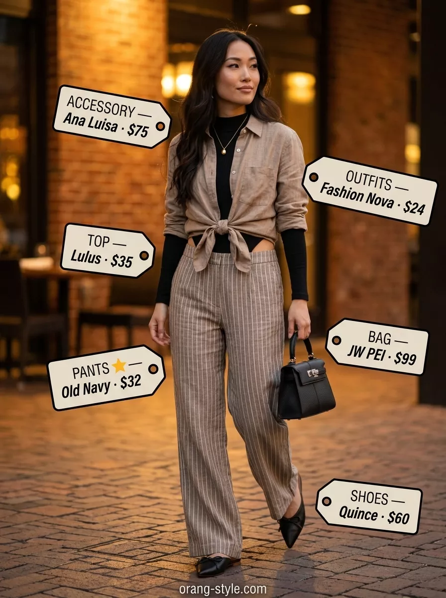 Cream wide-leg pants outfit for outdoor summer date night 2026. Chic and sophisticated evening look.