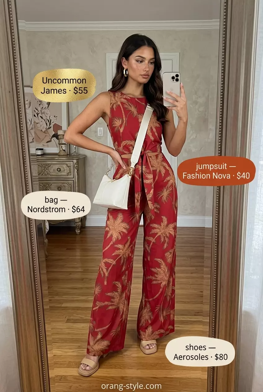 Elegant rust orange linen jumpsuit for women, a chic option for evening outs and summer dinners in 2026.