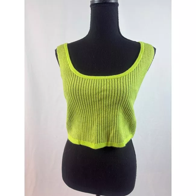 top Wild Fable Ribbed Knit Crop Tank Top Neon Green Square Neck Sleeveless Large eBay $6