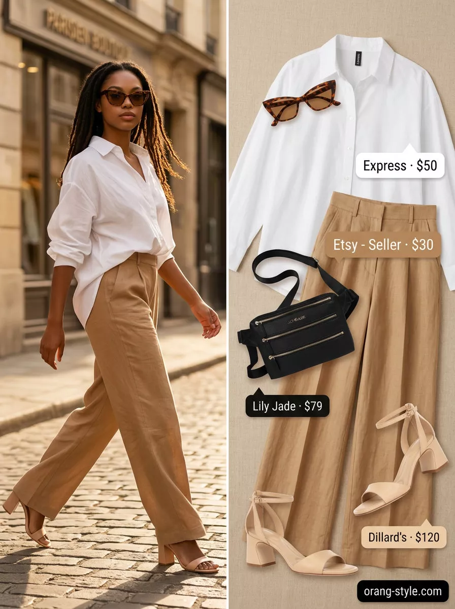 Retro summer wide leg pants outfits for women 2026: Citrus yellow wide leg pants with a graphic tee, denim jeans, and platform sneakers for a vibrant day out.