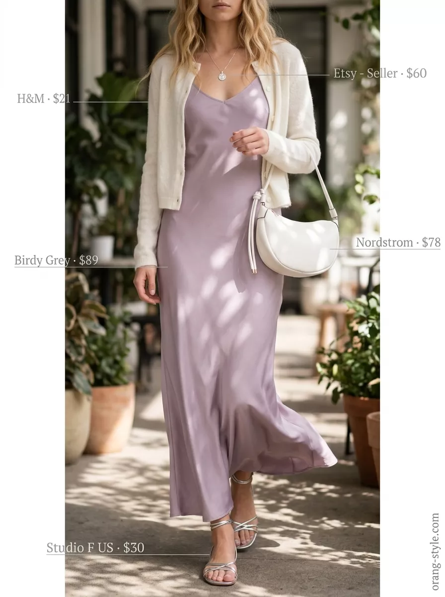 Soft lavender maxi slip dress for simple casual summer outfits for women 2026 date nights.