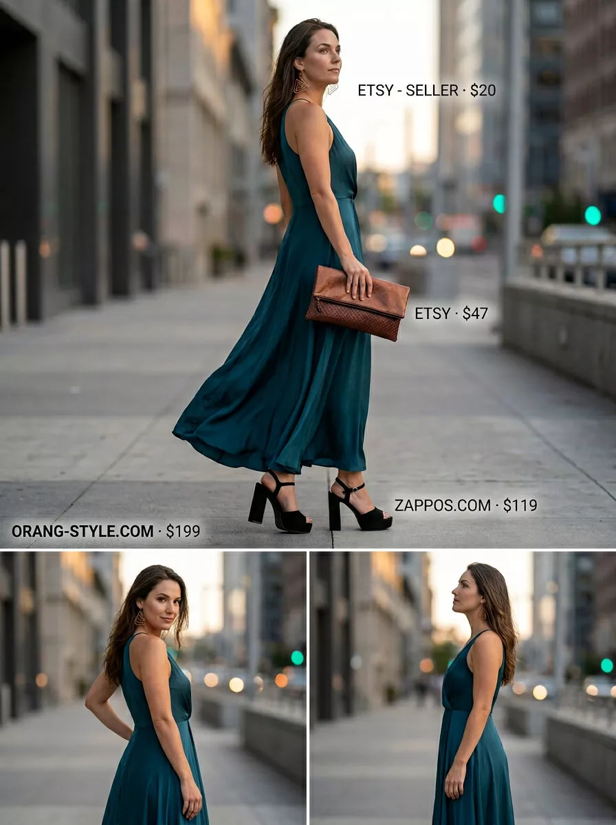 Teal Maxi Dress 2026: Artistic Evening Sophistication Deep teal crinkle chiffon one-shoulder maxi dress for art gallery openings. Solid color summer flowy maxi dresses 2026 with copper earrings.