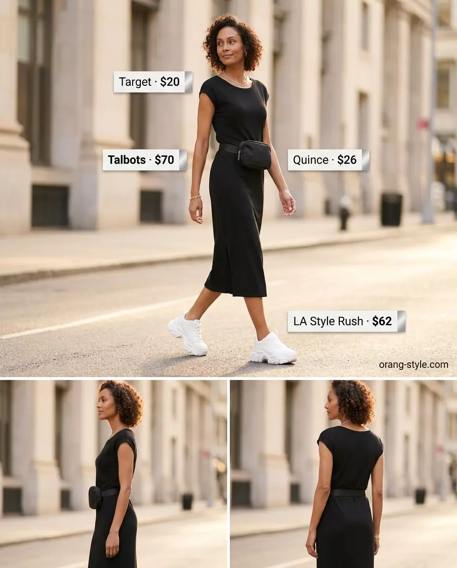 Casual weekend outfit with olive green pants, white top, and black belt bag. Summer Belted dress for women 2026 inspo.