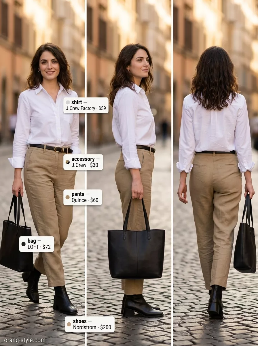 Khaki linen blend trousers for smart casual events. Style with crisp white shirt and black boots.