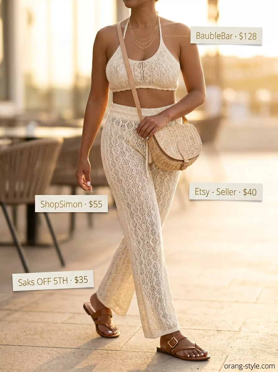 Relaxed cream crochet matching set for women 2026, ideal for beach days, resort wear, or summer brunch.