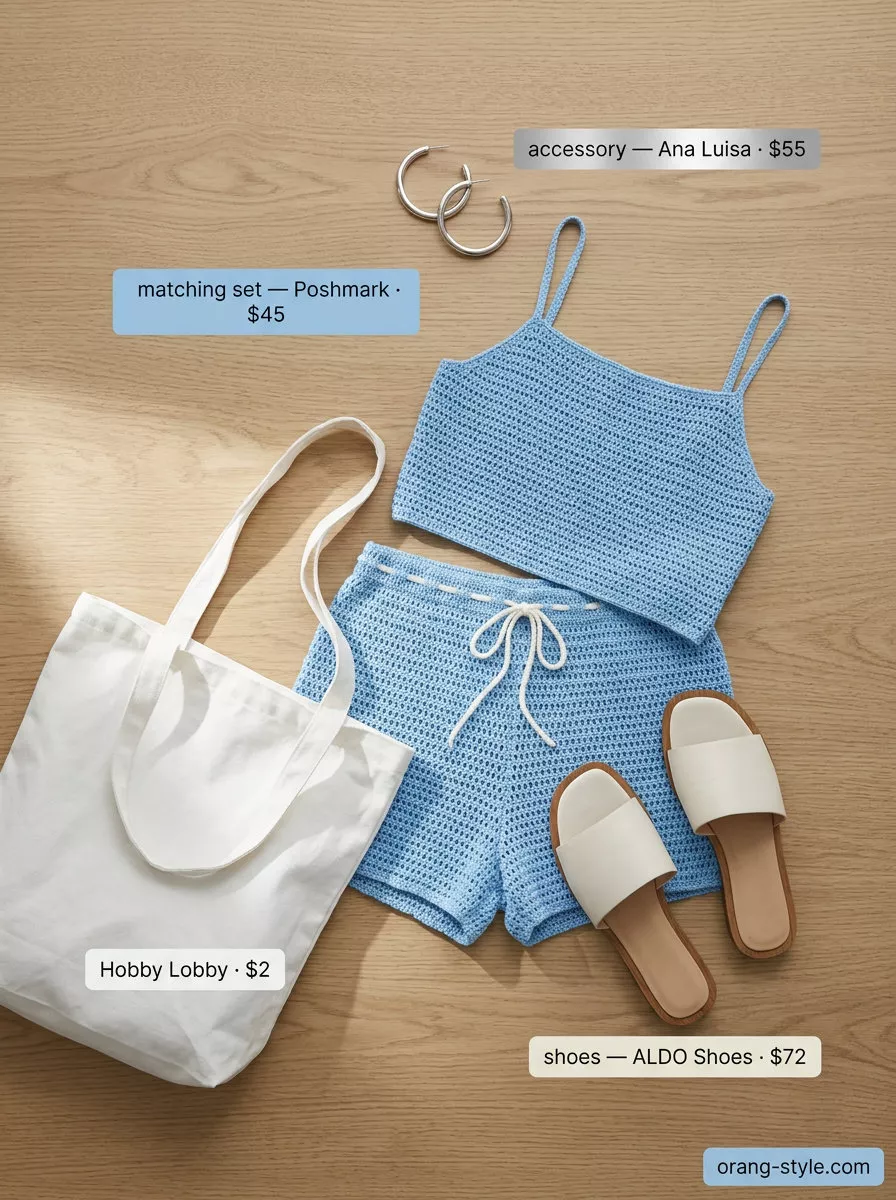 Airy sky blue crochet matching set for women 2026, perfect for beach days and poolside lounging.