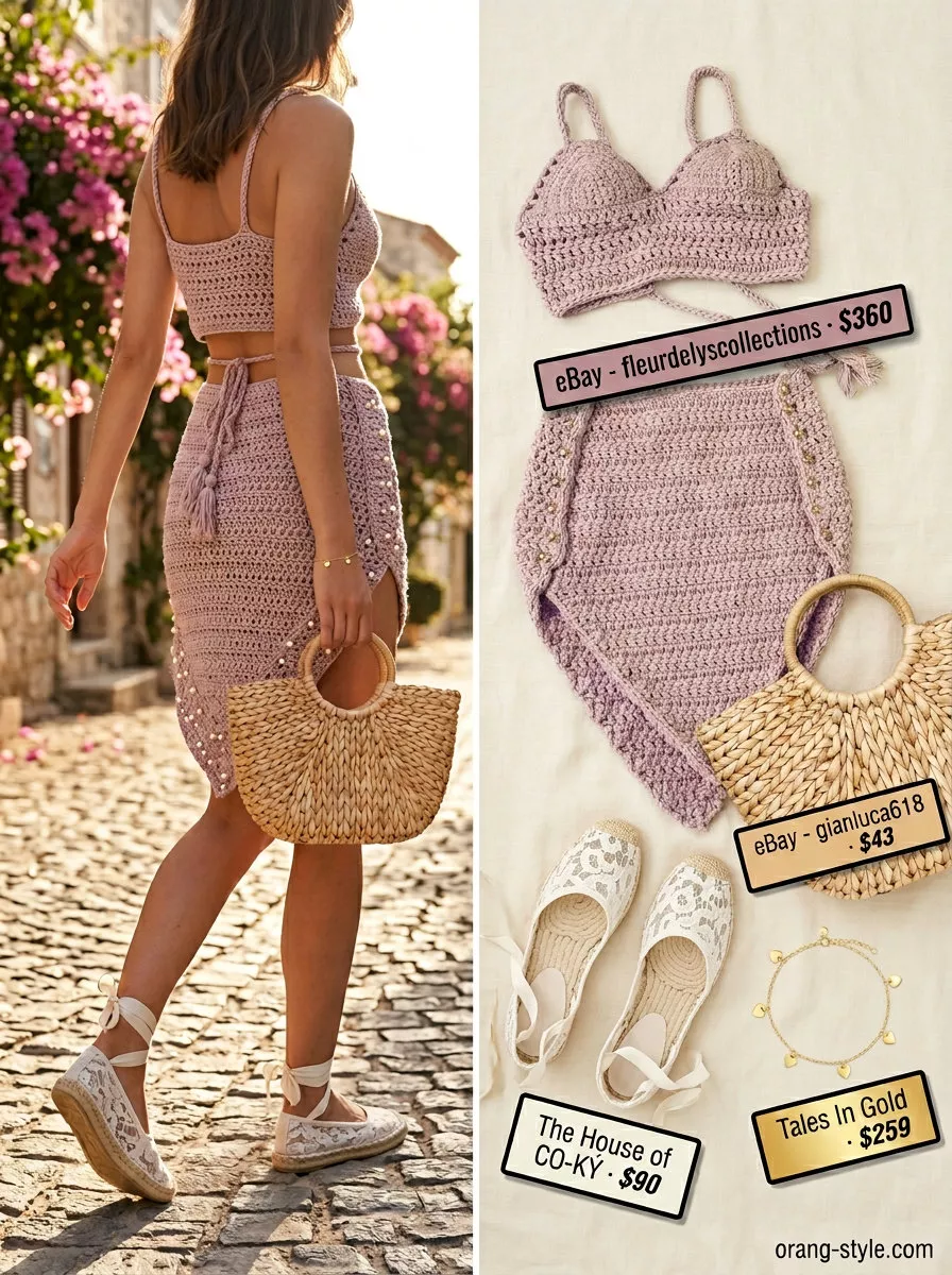 Sweet blush pink crochet matching set for women 2026, perfect for a summer picnic or casual date.