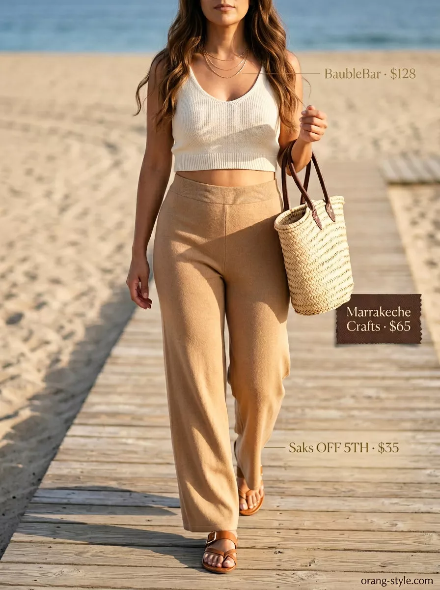 Relaxed cream knit matching set for women 2026, ideal for beach days and casual vacation errands.