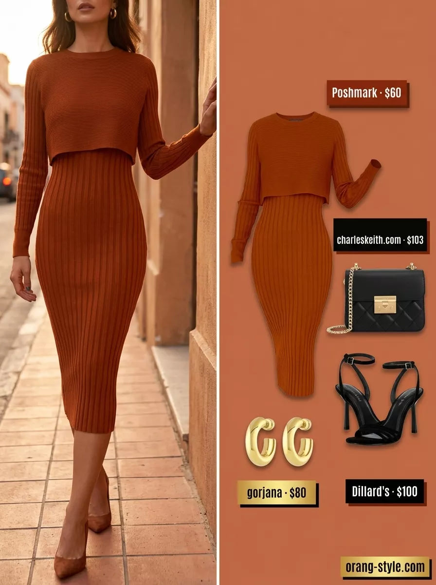 Sophisticated terracotta knit matching set for women 2026, perfect for summer dinner dates and evening events.