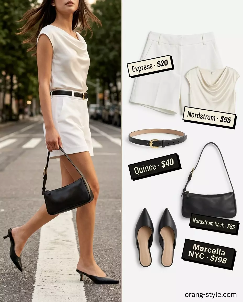 Timeless quiet luxury cream silk top and ivory shorts for summer 2026. Polished for evenings & smart casual.